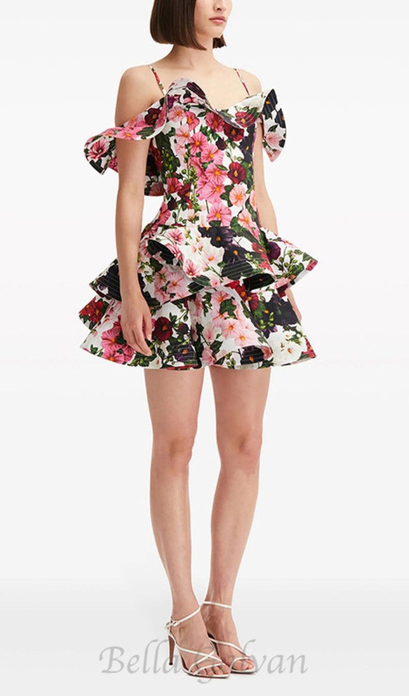 MULTICOLOR FLORAL PRINTED MINI DRESS