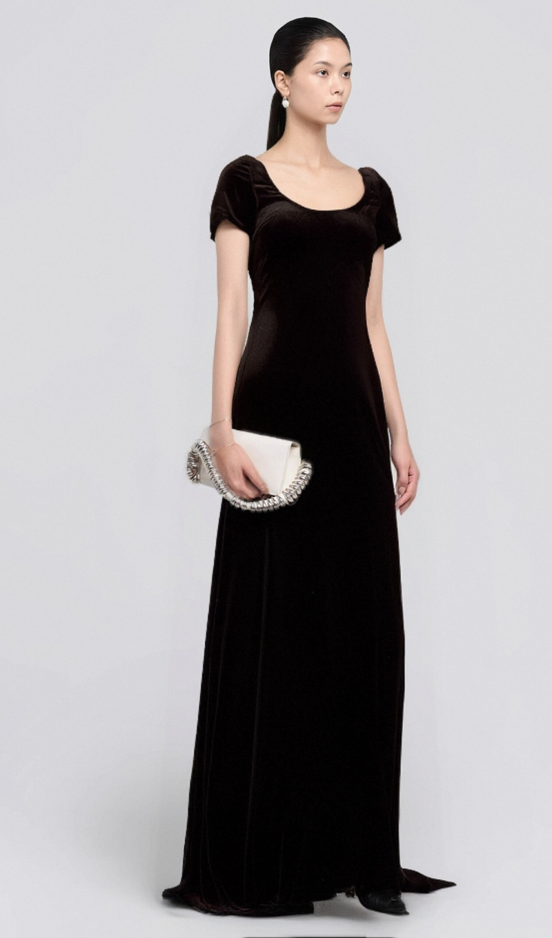 Kristin black faux-pearl embellished velvet maxi dress