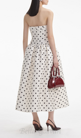 ULA CREAM POLKA DOT TAFFETA MIDI DRESS