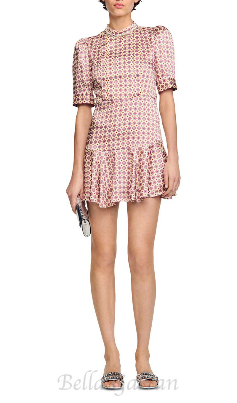 JAYANI PRINTED PUFF SLEEVE MINI DRESS IN PINK