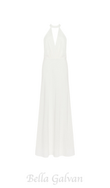 RACHEL WHITE HALTER SATIN BACK CUTOUT MAXI DRESS