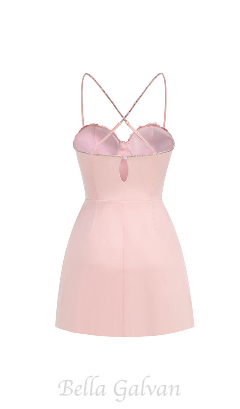 Crystal embellished trims mini dress in pink