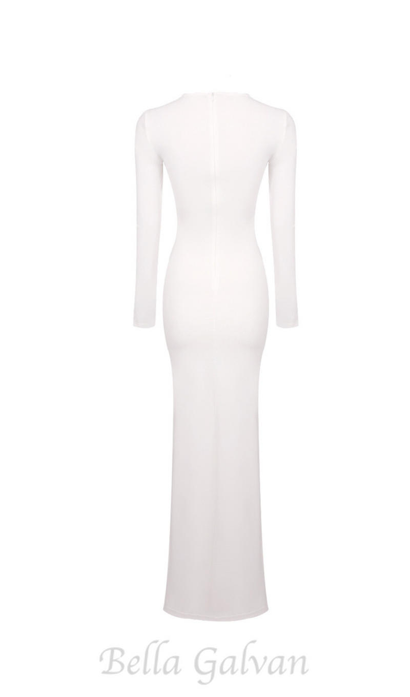 Round neck ribbon knot maxi dress in white