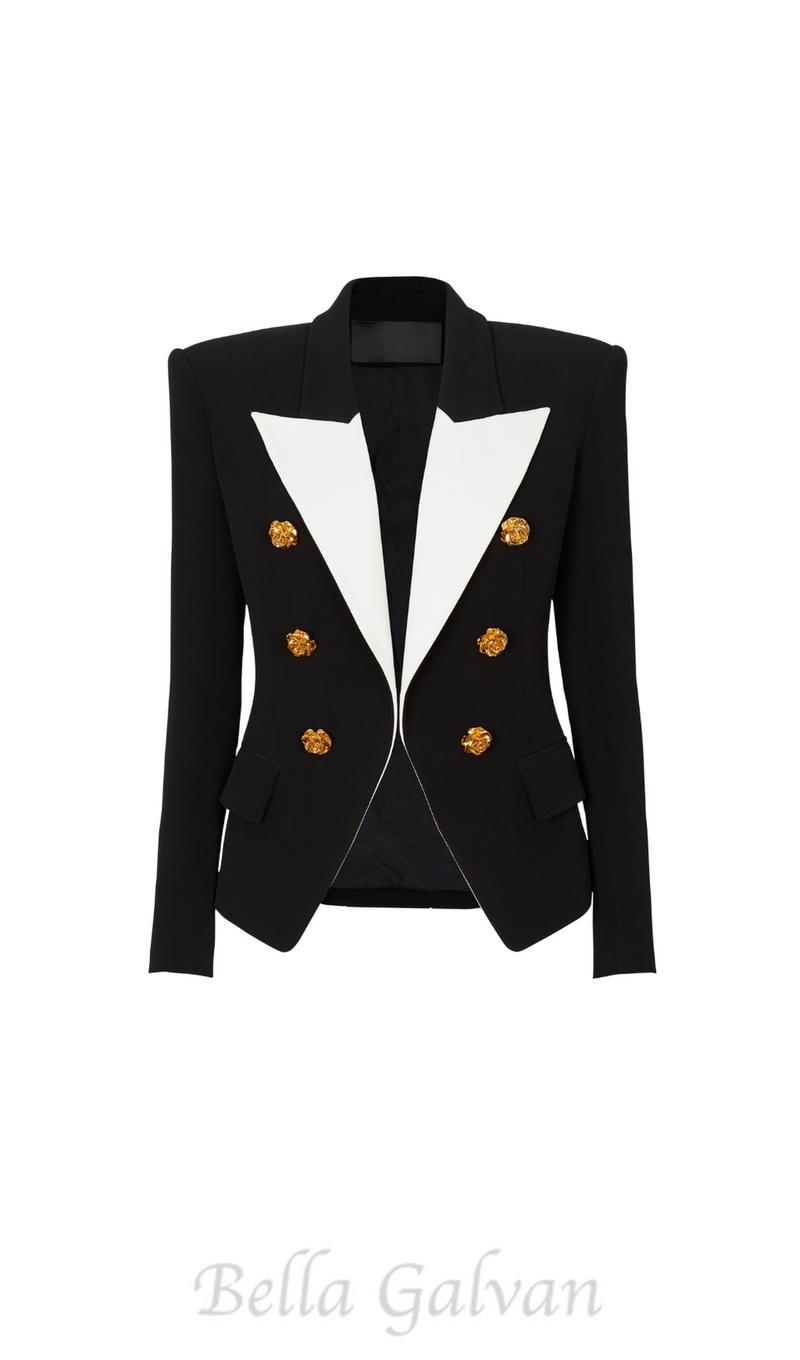 GISELLE SLIM-FIT JACKET WITH ROSES BUTTONS IN BLACK