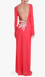 Candice long sleeve backless maxi Dress in red