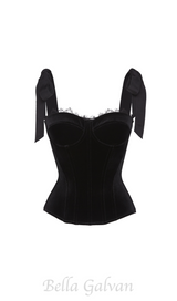 CORA BLACK VELVET BUSTIER CORSET GROSGRAIN MINI DRESS SUIT