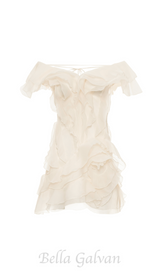 SABRINA RUFFLE LAYERS STRAPLESS MINI DRESS IN BEIGE