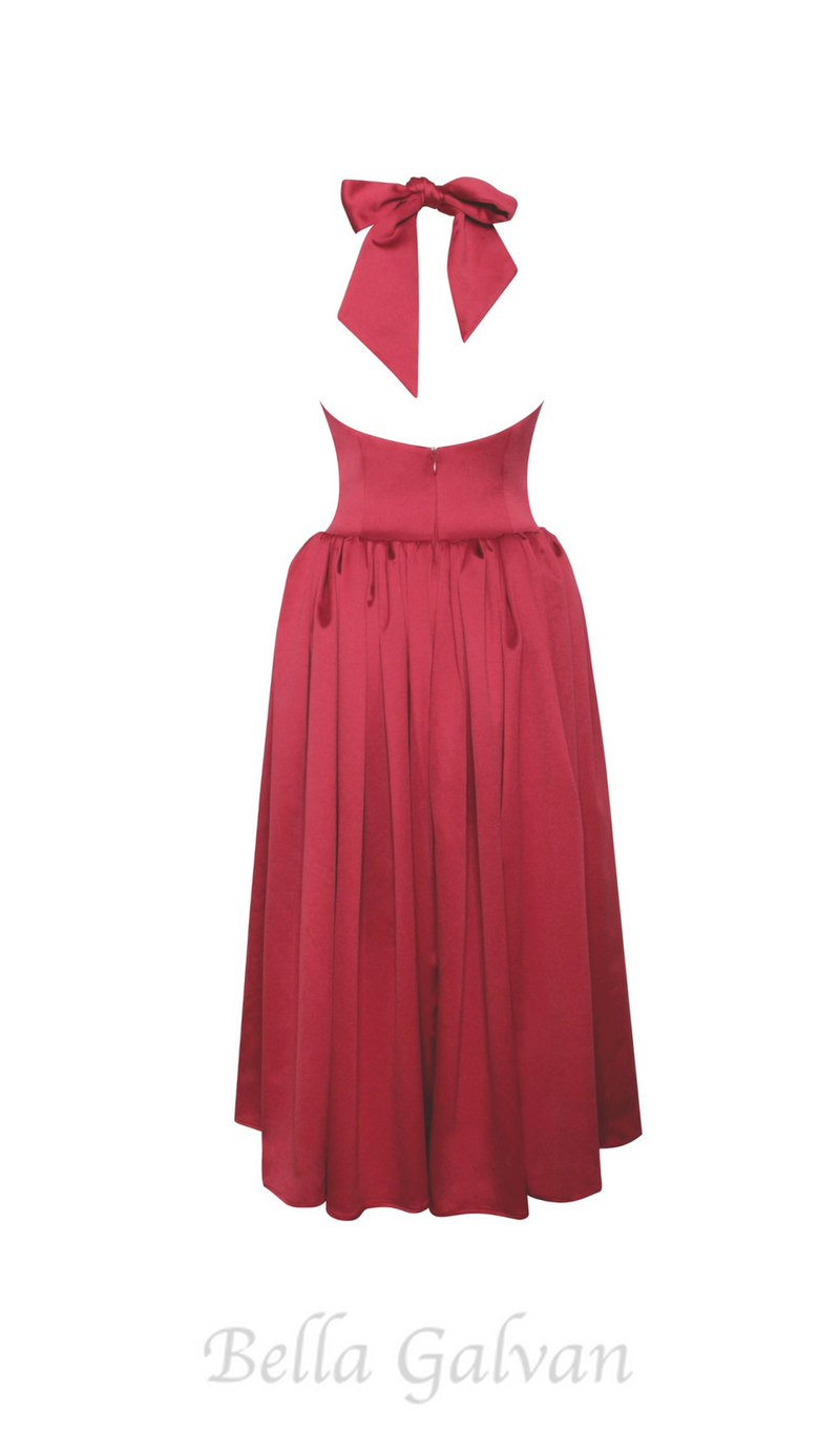 WENDY PLUNGING HALTER BACKLESS MAXI DRESS IN RED