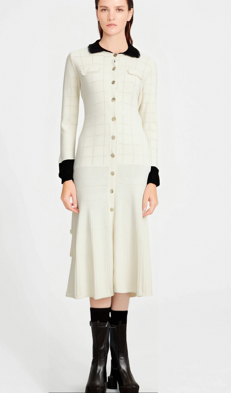 Cécilie contrast-trim knitted shirt dress