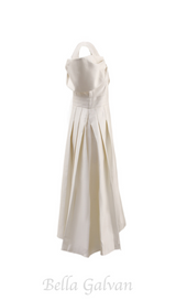 ALICE BEIGE WHITE PLEATED BOW OFF-SHOULDER MIDI DRESS