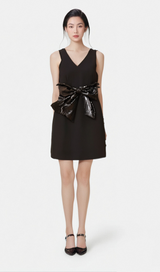 Roxane V-neck sequin-bow mini dress in Black