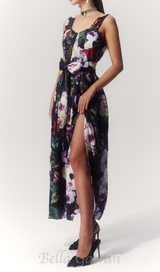 TRUDA MULTICOLOR FLORAL PRINTED MIDI DRESS