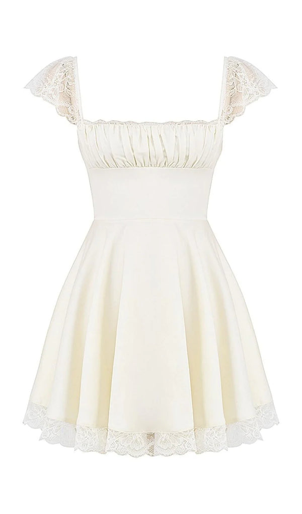 SATIN  LACE MINI DRESS IN WHITE