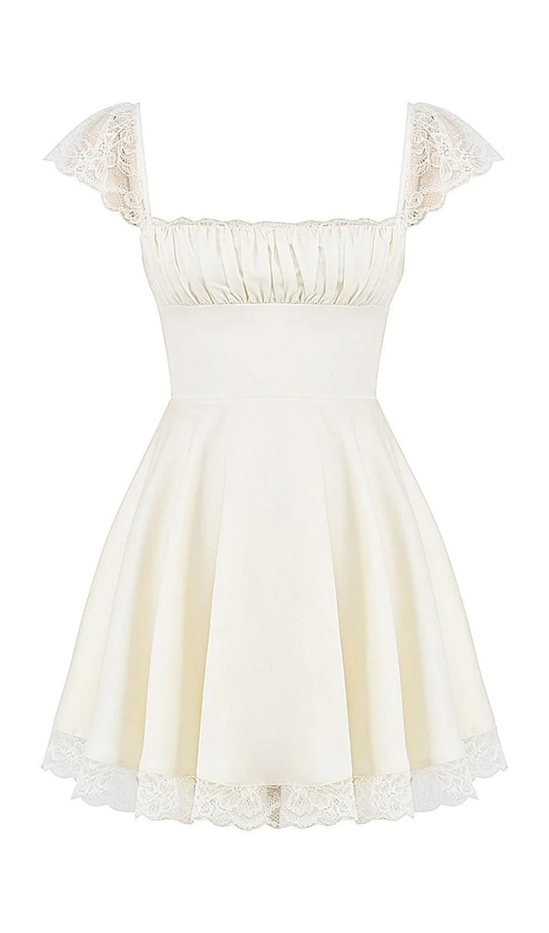 SATIN  LACE MINI DRESS IN WHITE