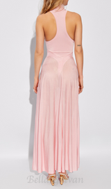 WINNI PINK TURTLENECK SLEEVELESS BACKLESS MAXI DRESS