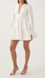 VALERIE FALLINGWATER RUCHED MINI DRESS IN WHITE