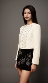 Nerina white crystal-embellished tweed jacket