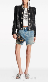 MONA SEQUIN-EMBELLISHED TWEED JACKET IN BLACK