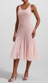 SYLVIA PINK EMBROIDERED SPLICING SLEEVELESS MIDI DRESS