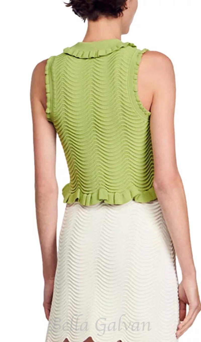 Lina Sleeveless Textured Knit Top in Olive Green