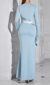 CLARA HIGH SLIT PATCHWORK BODYCON MAXI DRESS IN PALE BLUE