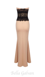 ADELE CREPE LACE CORSET MAXI DRESS IN BEIGE