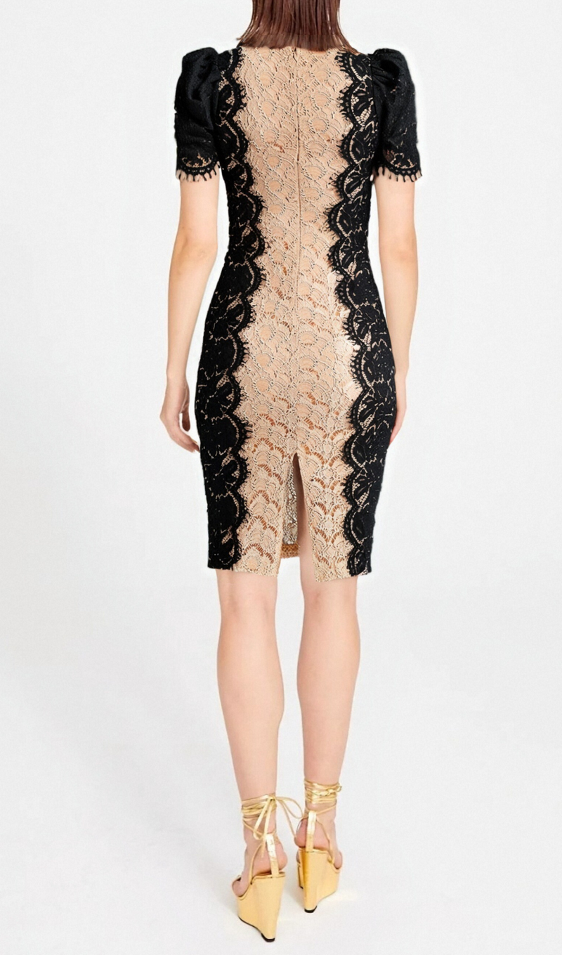 MIXED COLORS LACE FITTED MINI DRESS