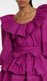 MURRAY PUFF SLEEVE RUFFLE LAYER MINI DRESS IN PURPLE