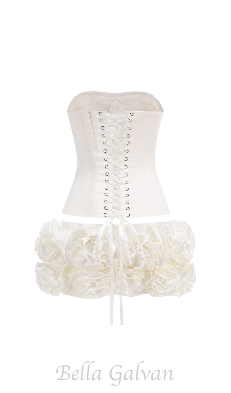 CLEGG WHITE CORSET FLOWER TWO-PIECE SET