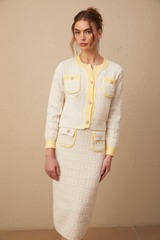 Jessie white textured knit cardigan & skirt matching set