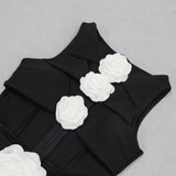 3D FLOWER CUT OUT BODYCON MIDI DRESS IN BLACK