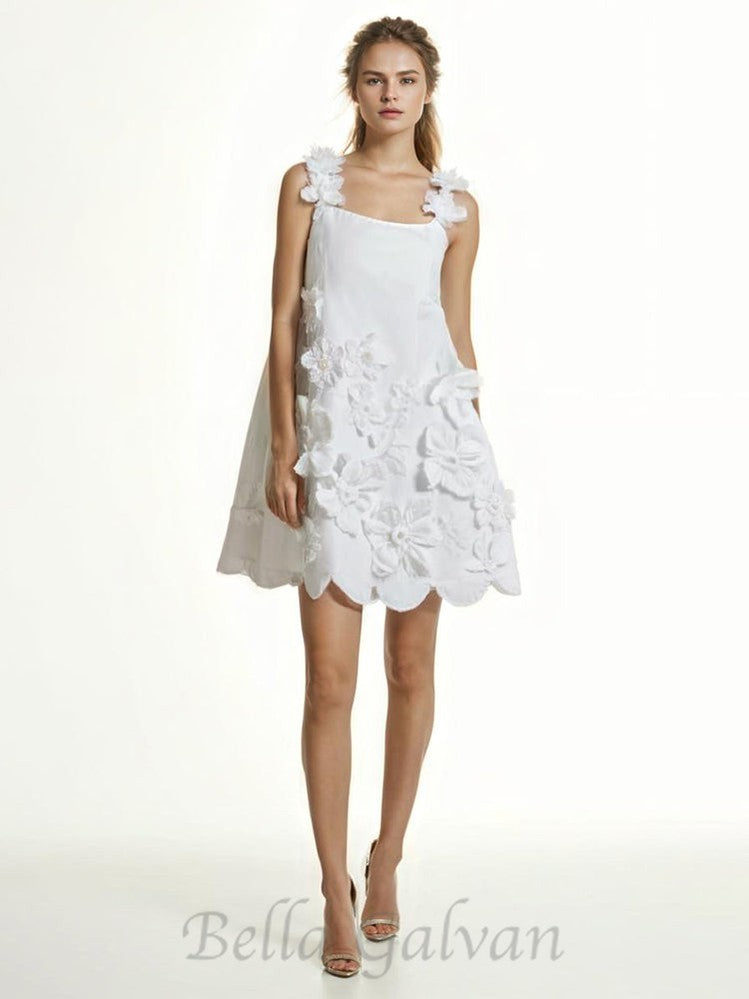 PATCHWORK APPLIQUES CAMISOLE DRESS IN WHITE