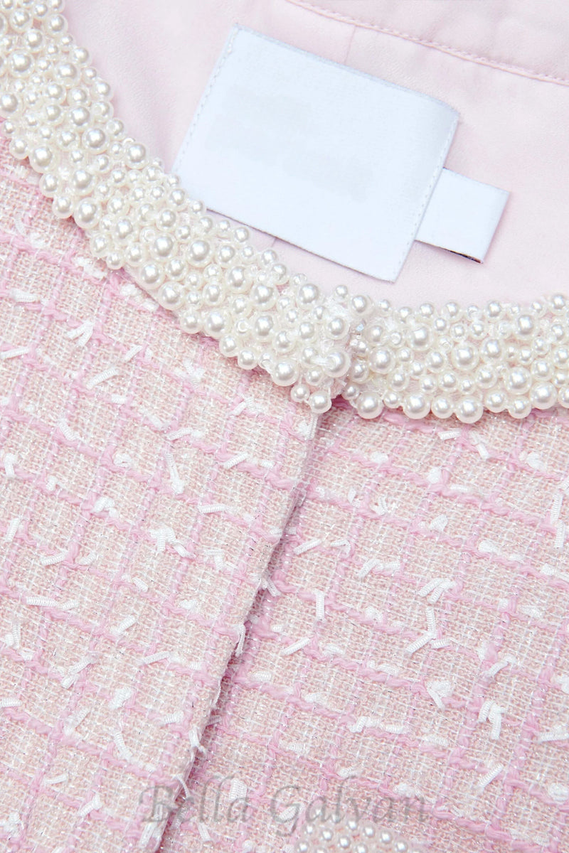 Pink Boucle Pearl Trim Jacket