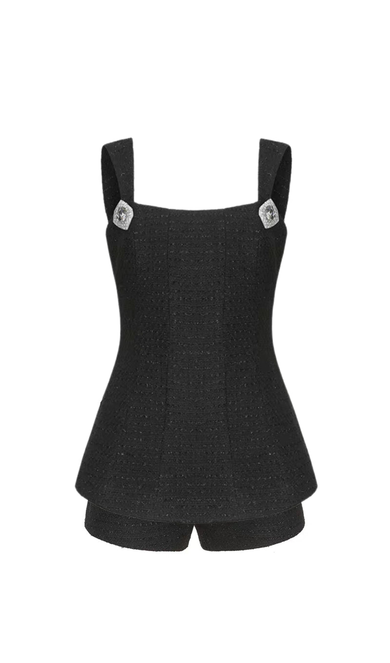 BOW-EMBELLISHED RHINESTONE MINI DRESS IN BLACK