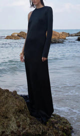 ANGELOU BLACK BACKLESS CHAIN MAXI DRESS