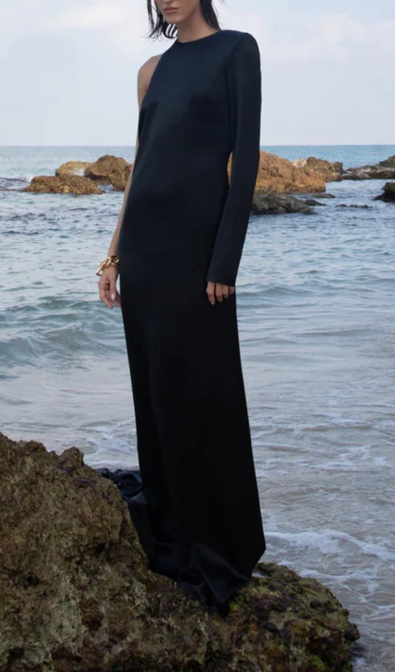 ANGELOU BLACK BACKLESS CHAIN MAXI DRESS