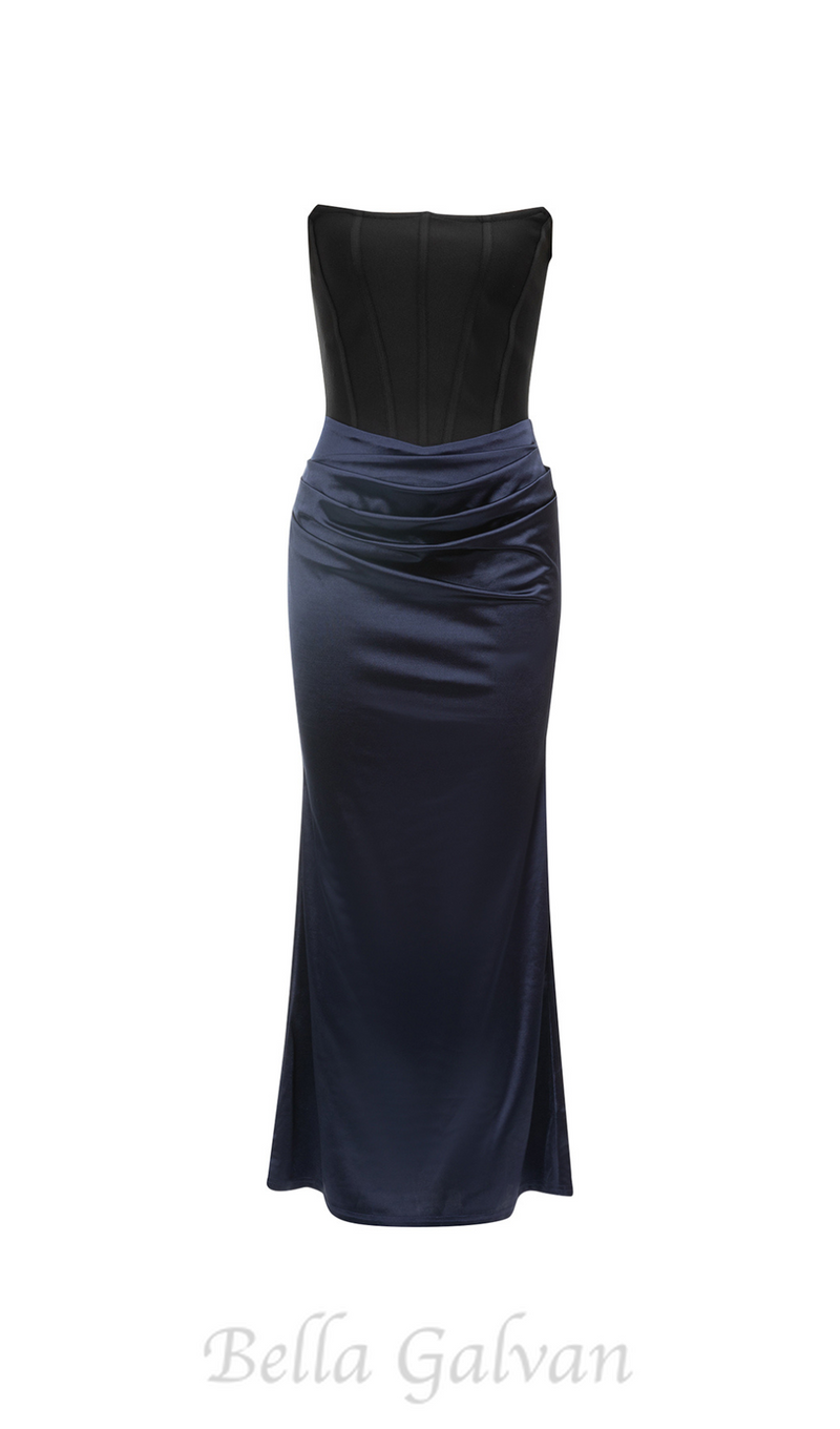 JANE TWO-TONE CORSET STRAPLESS MAXI DRESS