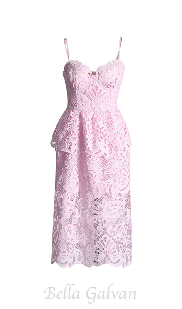 EVELYN CUT OUT LACE LAYERING MIDI DRESS IN PINK