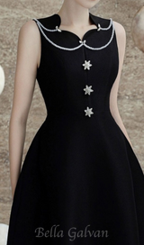 PEARL EMBELLISHED A LINE MIDI DRESS IN BLACK