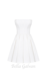 alyssa white strapless pleated mini dress