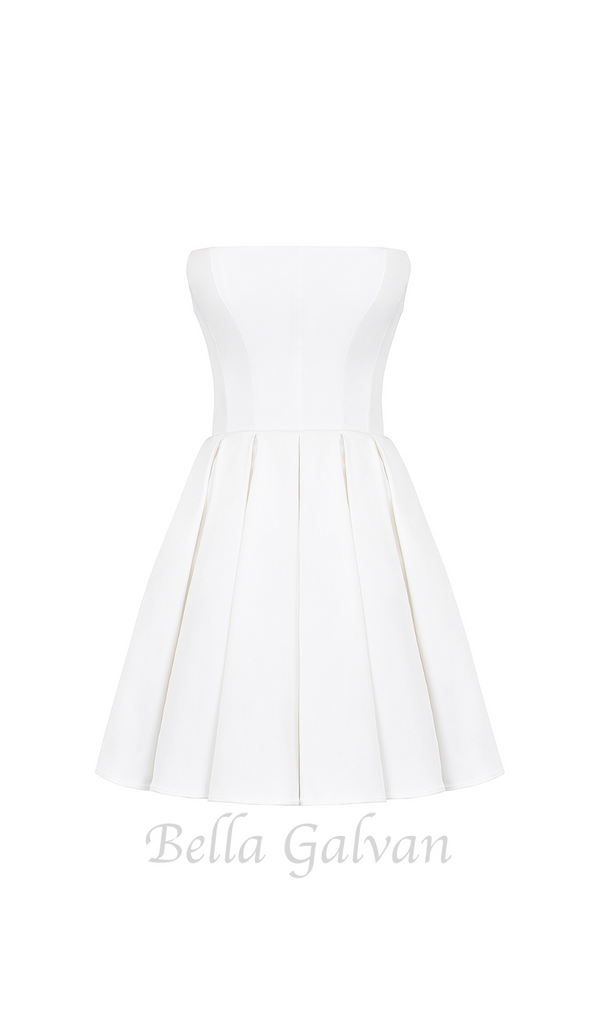 alyssa white strapless pleated mini dress