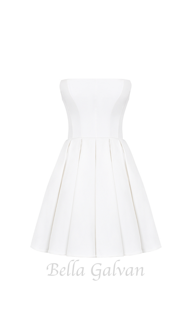 alyssa white strapless pleated mini dress