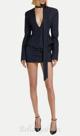 Hibyl Pinstripe Scarf Blazer in black