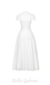 MYRNA SQUARE NECKLINE A-LINE MIDI DRESS IN WHITE