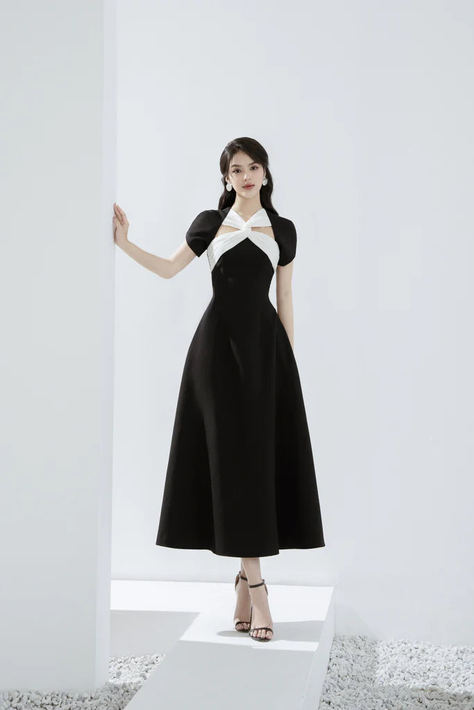 Andrea cut out a-line midi dress in black