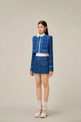 Cathy patchwork Tweed Jacket in blue