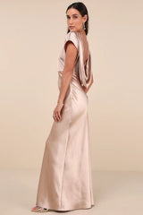 satin cowl back maxi dress in champagne