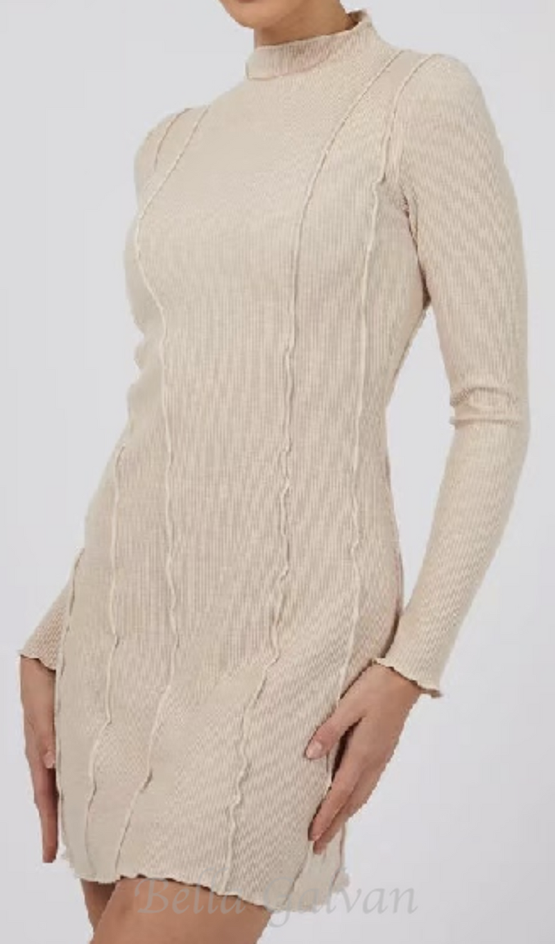 stripe-embellished knit Mini Dress in Natural