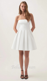 alyssa white strapless pleated mini dress