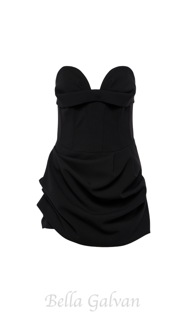 GRISELDA DRAPED WOOL-BLEND BUSTIER MINI DRESS IN BLACK